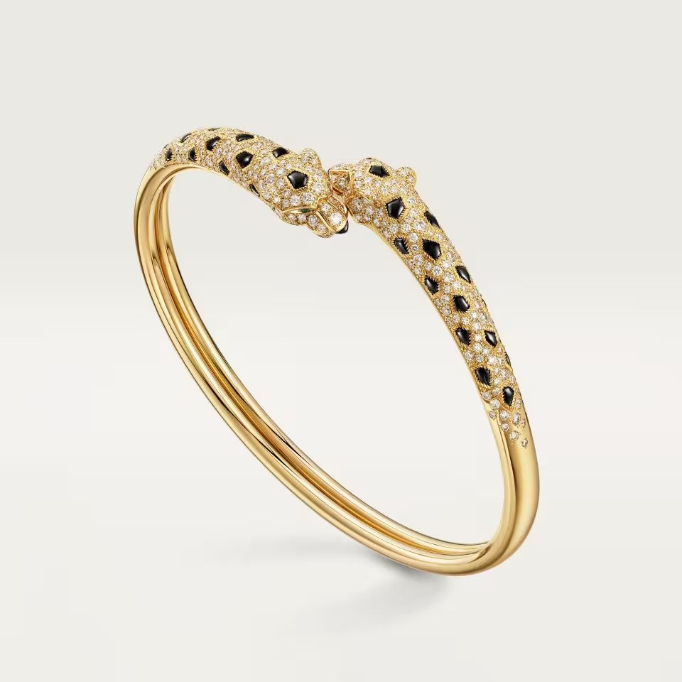 [⭐Reverie Jewels]PANTHERE DOUBLE HEADED HALF DIAMOND OPEN BRACELET