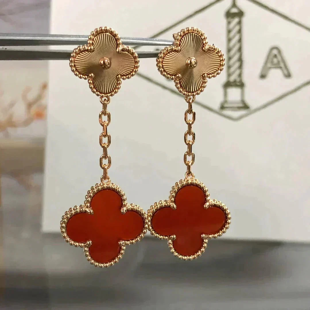 [⭐Reverie Jewels]CLOVER 2 MOTIF  LASER CARNELIAN EARRINGS