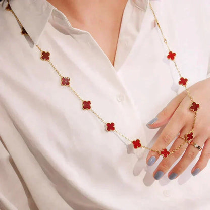 [⭐Reverie Jewels]CLOVER 20 MOTIFS CARNELIAN NECKLACE