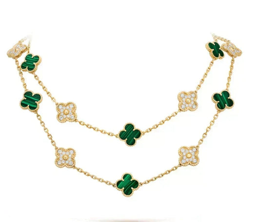 [⭐Reverie Jewels]CLOVER 20 MOTIFS MALACHITE DIAMOND NECKLACE