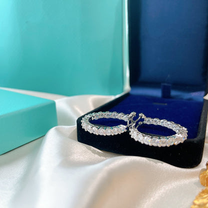 [Reverie Jewels]SILVER DIAMOND HOOP EARRINGS