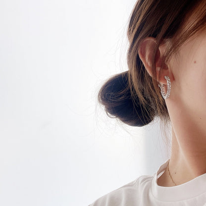 [Reverie Jewels]SILVER DIAMOND HOOP EARRINGS