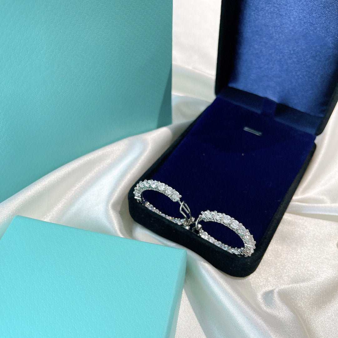 [Reverie Jewels]SILVER DIAMOND HOOP EARRINGS