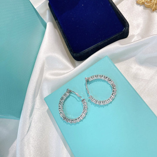 [Reverie Jewels]SILVER DIAMOND HOOP EARRINGS
