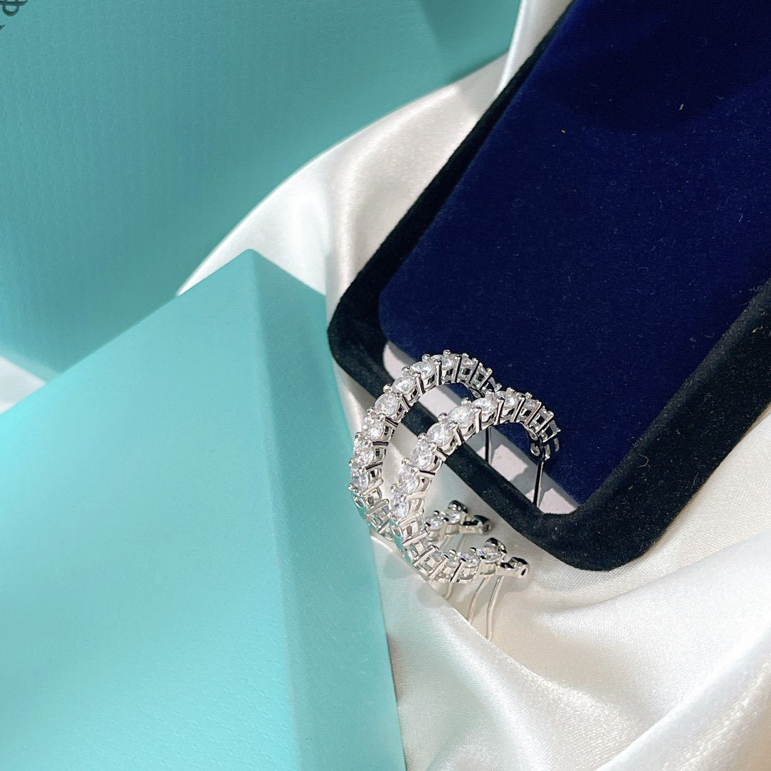 [Reverie Jewels]SILVER DIAMOND HOOP EARRINGS