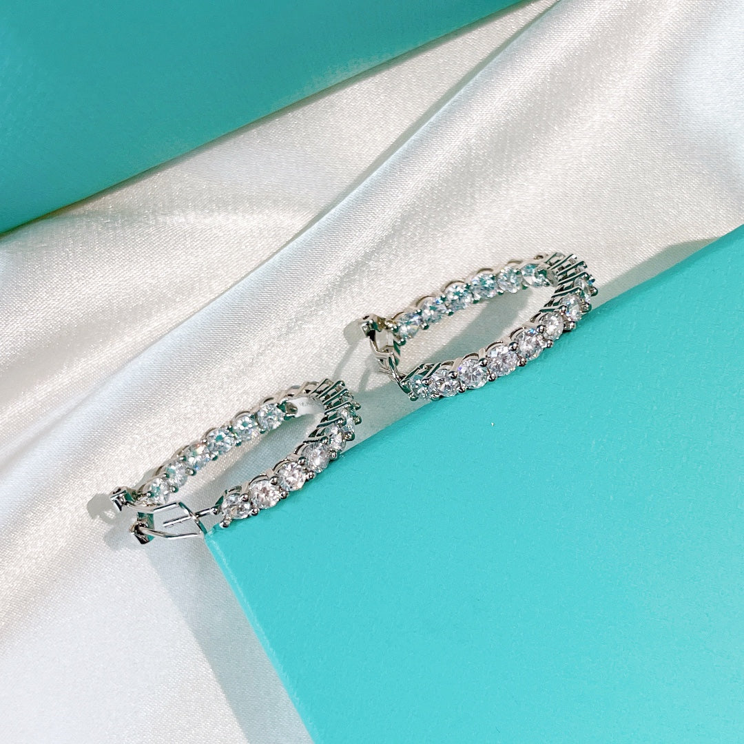 [Reverie Jewels]SILVER DIAMOND HOOP EARRINGS