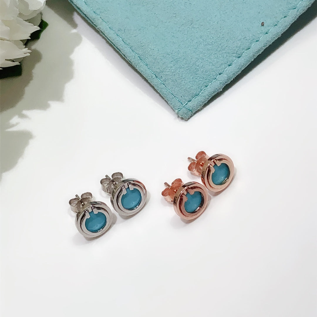 [Reverie Jewels]TURQUOISE CIRCLE WHITE GOLD EARRINGS