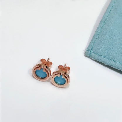 [Reverie Jewels]TURQUOISE CIRCLE WHITE GOLD EARRINGS