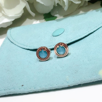 [Reverie Jewels]TURQUOISE CIRCLE WHITE GOLD EARRINGS