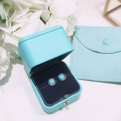 [Reverie Jewels]TURQUOISE CIRCLE WHITE GOLD EARRINGS