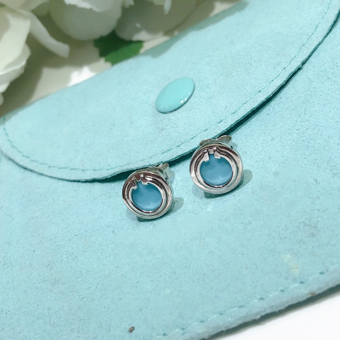 [Reverie Jewels]TURQUOISE CIRCLE WHITE GOLD EARRINGS