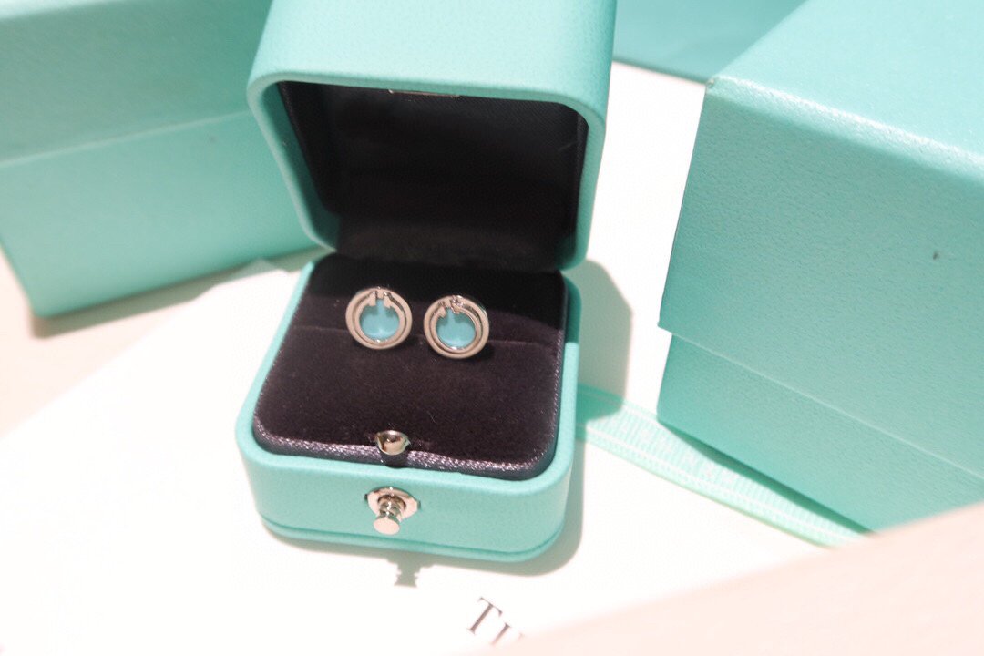 [Reverie Jewels]TURQUOISE CIRCLE WHITE GOLD EARRINGS