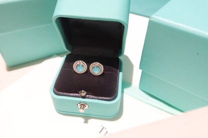[Reverie Jewels]TURQUOISE CIRCLE WHITE GOLD EARRINGS