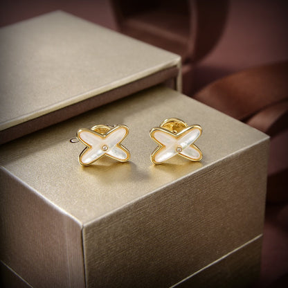 [⭐Reverie Jewels]JEUX DE WHITE MOP GOLD DIAMOND EARRINGS