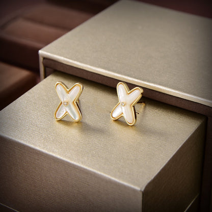 [⭐Reverie Jewels]JEUX DE WHITE MOP GOLD DIAMOND EARRINGS