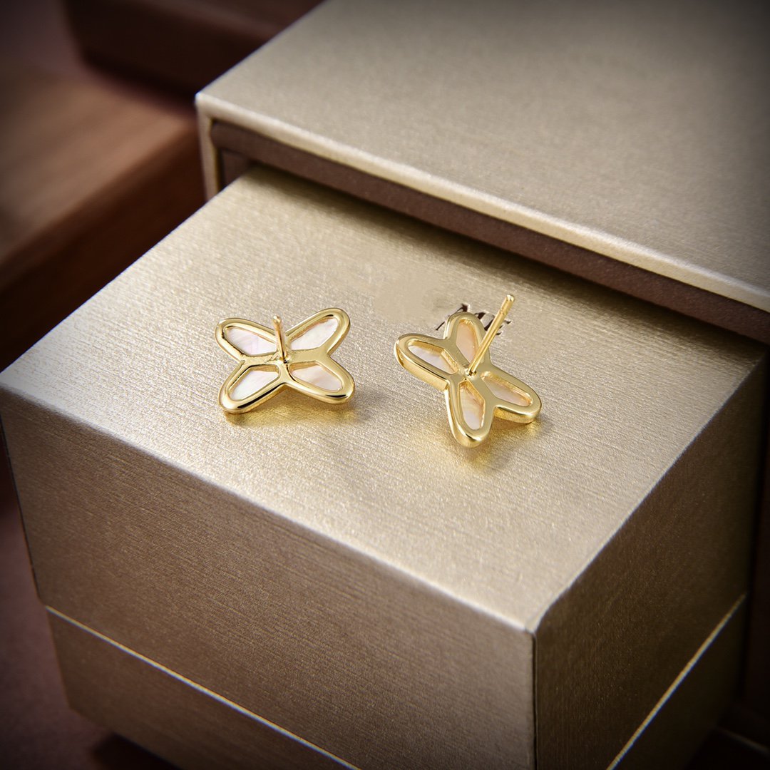 [⭐Reverie Jewels]JEUX DE WHITE MOP GOLD DIAMOND EARRINGS