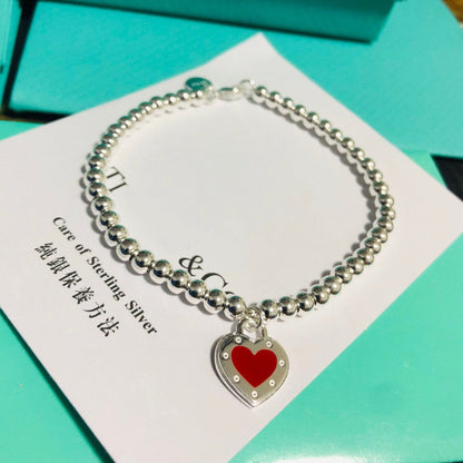 [Reverie Jewels]LOVE TIFFANY RED HEART TAG BEAD BRACELET