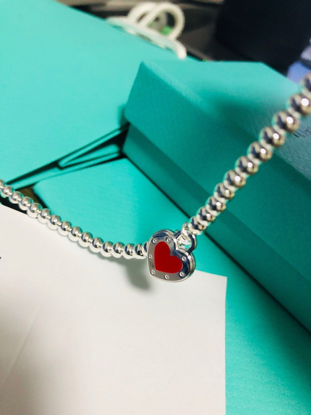 [Reverie Jewels]LOVE TIFFANY RED HEART TAG BEAD BRACELET