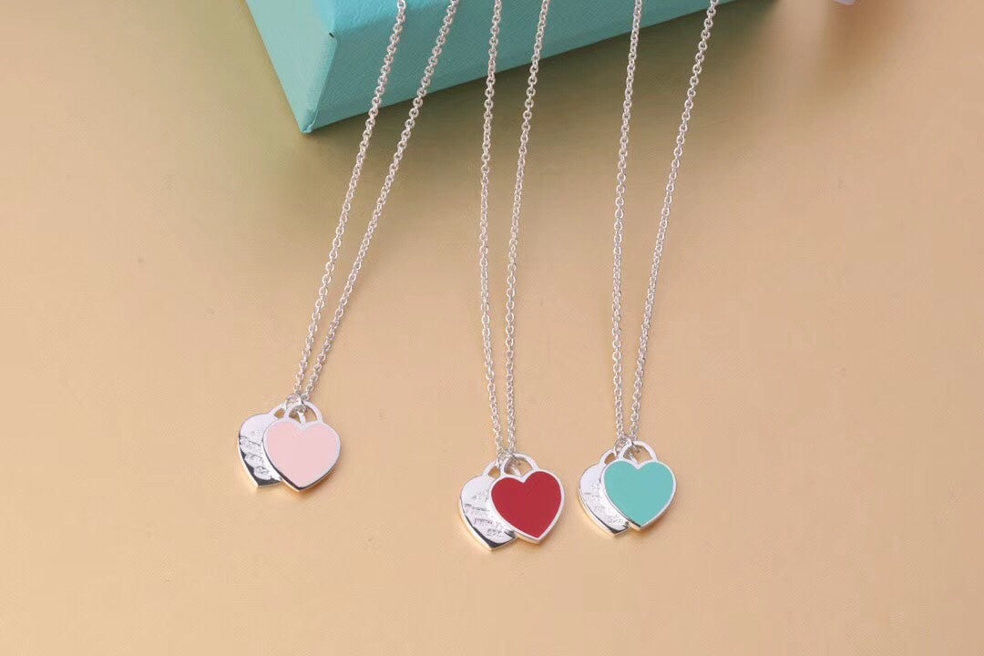 [Reverie Jewels]DOUBLE HEART TAG PENDANT SILVER MINI NECKLACE