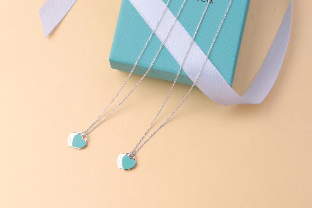 [Reverie Jewels]DOUBLE HEART TAG PENDANT SILVER MINI NECKLACE