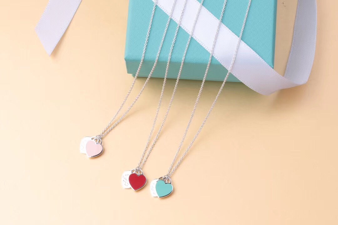[Reverie Jewels]DOUBLE HEART TAG PENDANT SILVER MINI NECKLACE