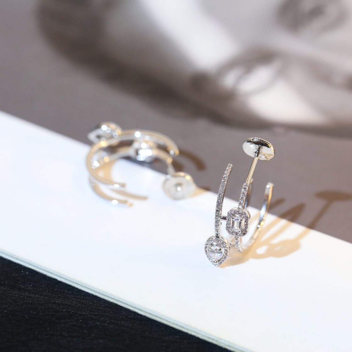 [⭐Reverie Jewels]CREOLES MY TWIN 2 RANGS SILVER DIAMOND EARRINGS