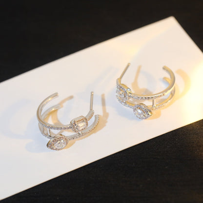 [⭐Reverie Jewels]CREOLES MY TWIN 2 RANGS SILVER DIAMOND EARRINGS