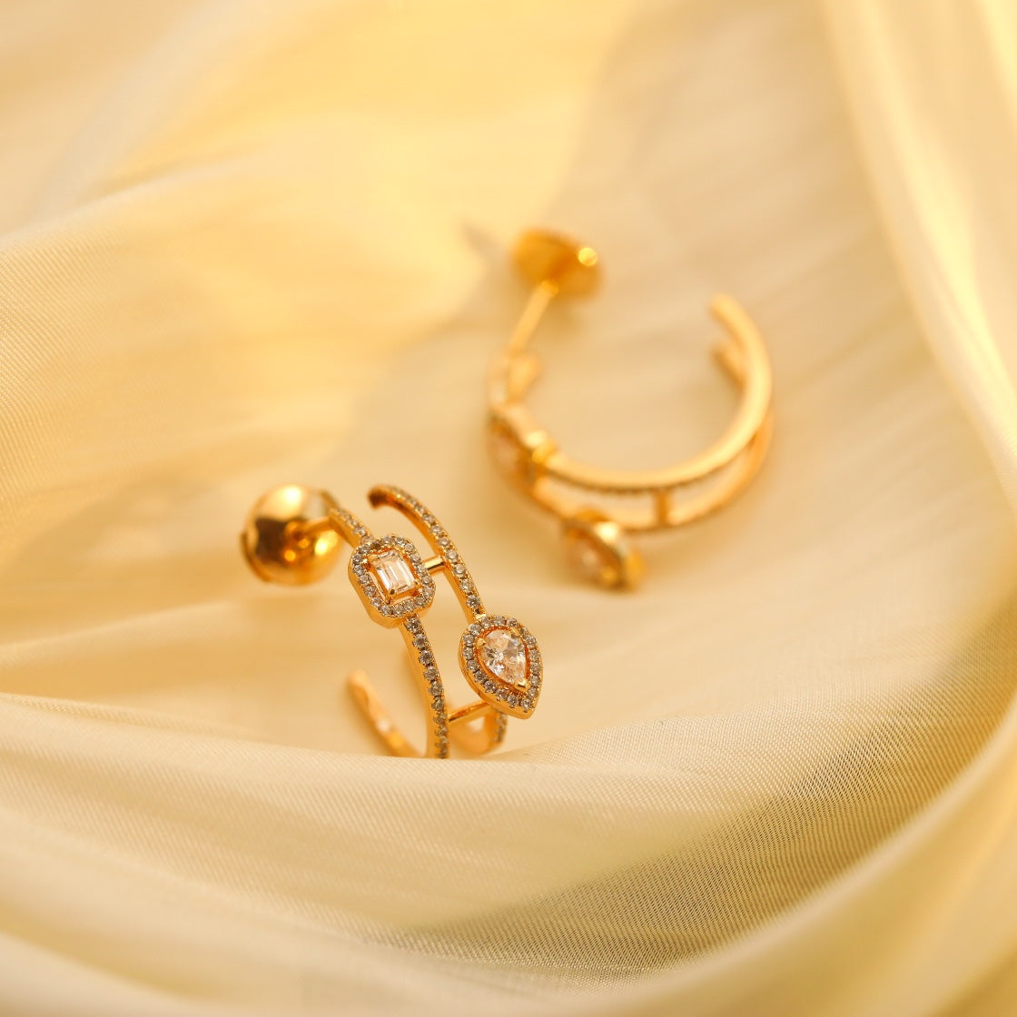 [⭐Reverie Jewels]CREOLES MY TWIN 2 RANGS SILVER DIAMOND EARRINGS