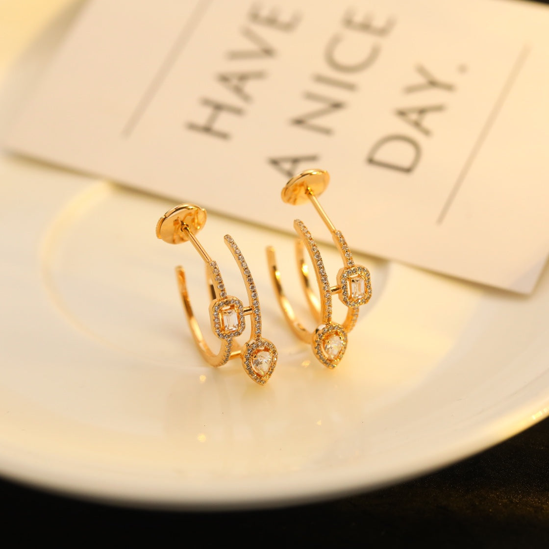 [⭐Reverie Jewels]CREOLES MY TWIN 2 RANGS SILVER DIAMOND EARRINGS