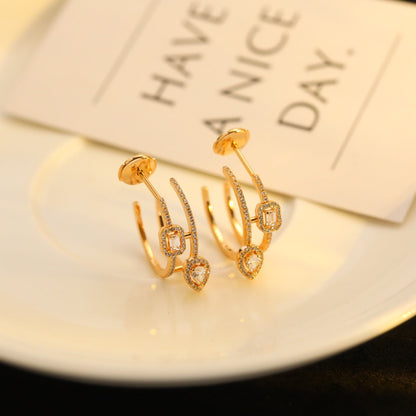 [⭐Reverie Jewels]CREOLES MY TWIN 2 RANGS SILVER DIAMOND EARRINGS