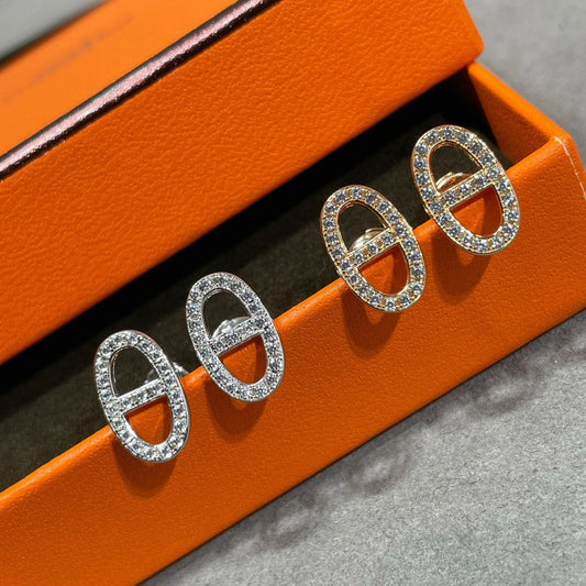 [⭐Reverie Jewels]HM FULL DIAMOND PIG NOSE STUD EARRINGS