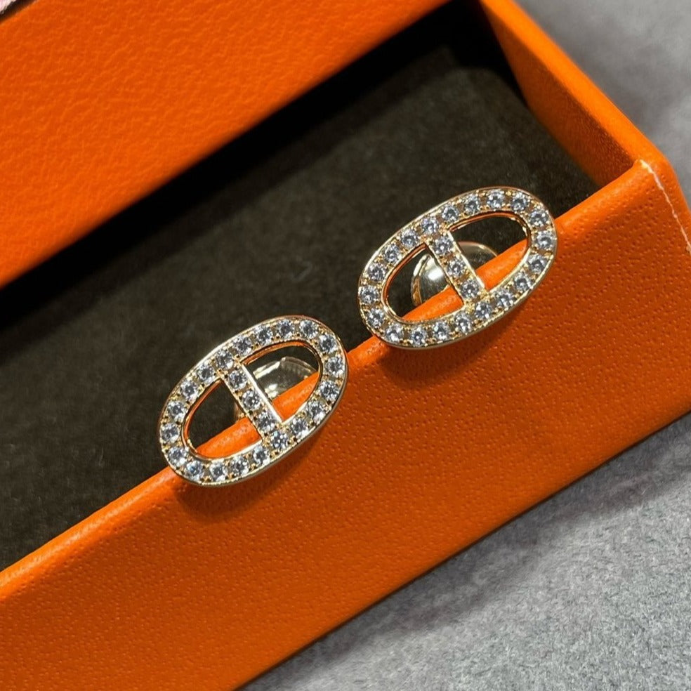 [⭐Reverie Jewels]HM FULL DIAMOND PIG NOSE STUD EARRINGS