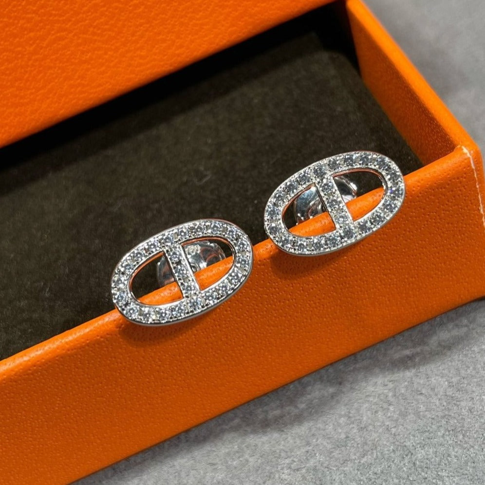 [⭐Reverie Jewels]HM FULL DIAMOND PIG NOSE STUD EARRINGS