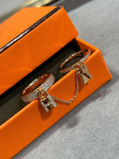 [⭐Reverie Jewels]HM KELLY CLOCHETTE DOUBLE RING IN  WITH DIAMONDS