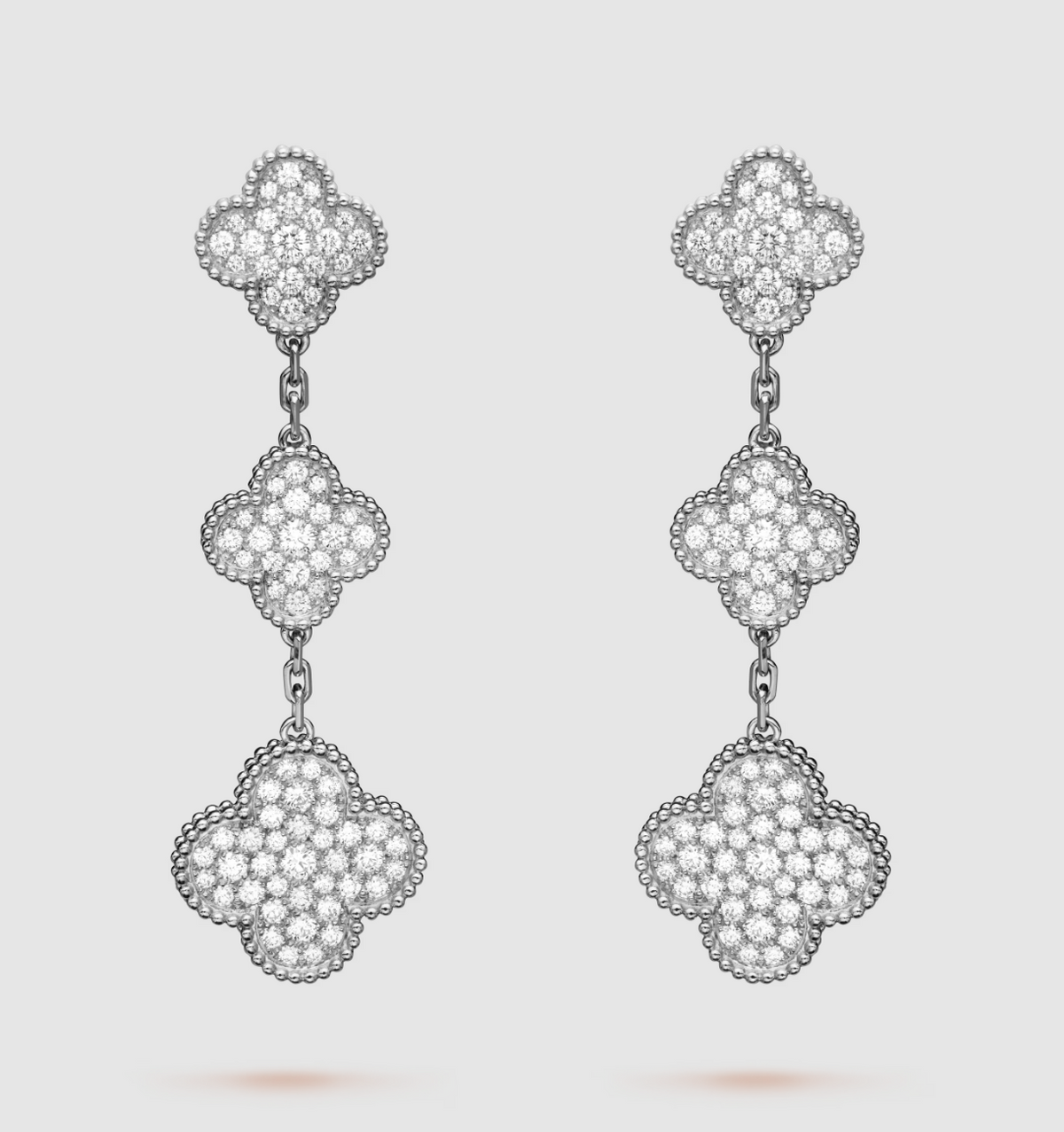 [⭐Reverie Jewels]CLOVER 3 MOTIF DIAMOND SILVER DROP EARRINGS