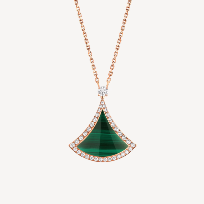 [⭐Reverie Jewels]DREAM MALACHITE DIAMOND PAVED PINK GOLD NECKLACE