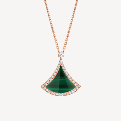 [⭐Reverie Jewels]DREAM MALACHITE DIAMOND PAVED PINK GOLD NECKLACE