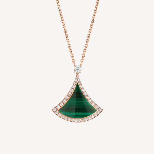 [⭐Reverie Jewels]DREAM MALACHITE DIAMOND PAVED PINK GOLD NECKLACE