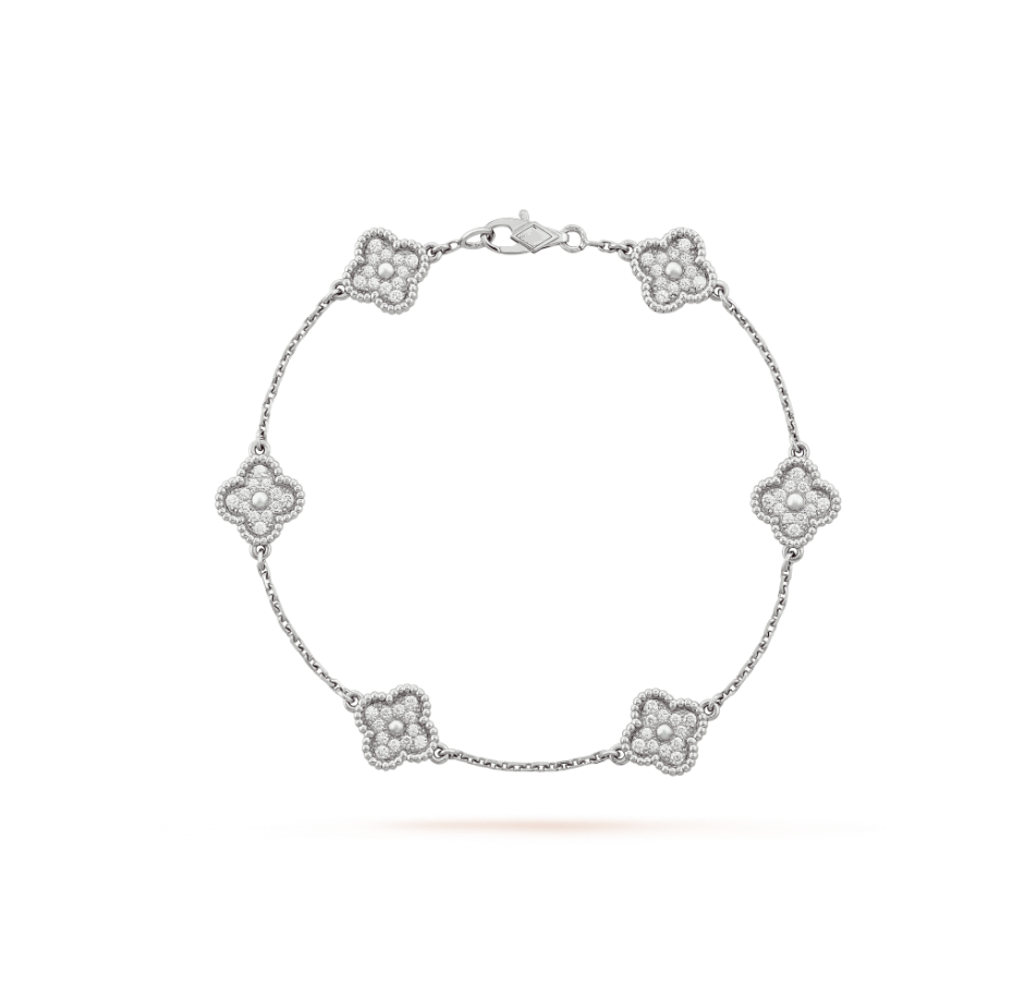 [⭐Reverie Jewels]CLOVER 6 MOTIF SILVER DIAMOND BRACELET