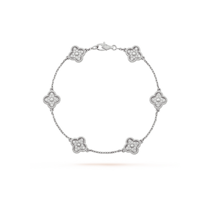 [⭐Reverie Jewels]CLOVER 6 MOTIF SILVER DIAMOND BRACELET