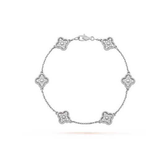 [⭐Reverie Jewels]CLOVER 6 MOTIF SILVER DIAMOND BRACELET