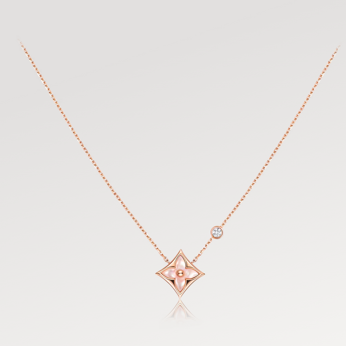 [⭐Reverie Jewels]STAR PINK MOP 1 DIAMOND PINK GOLD NECKLACE