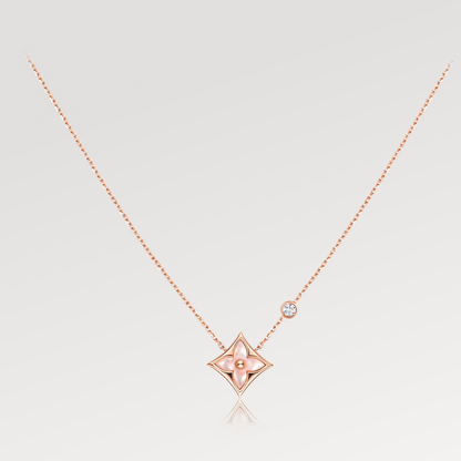 [⭐Reverie Jewels]STAR PINK MOP 1 DIAMOND PINK GOLD NECKLACE