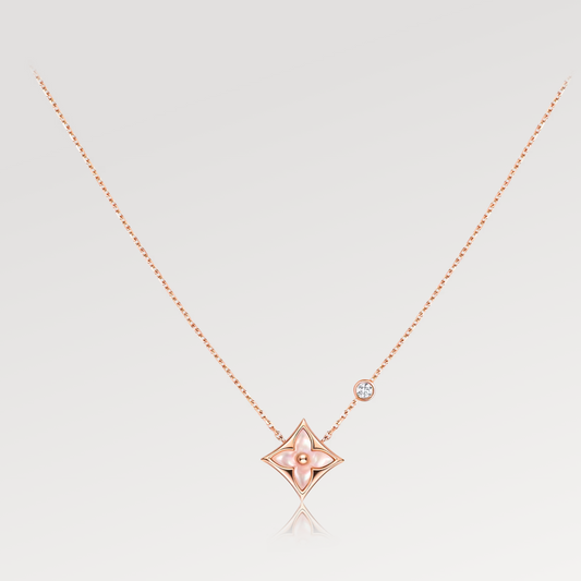 [⭐Reverie Jewels]STAR PINK MOP 1 DIAMOND PINK GOLD NECKLACE
