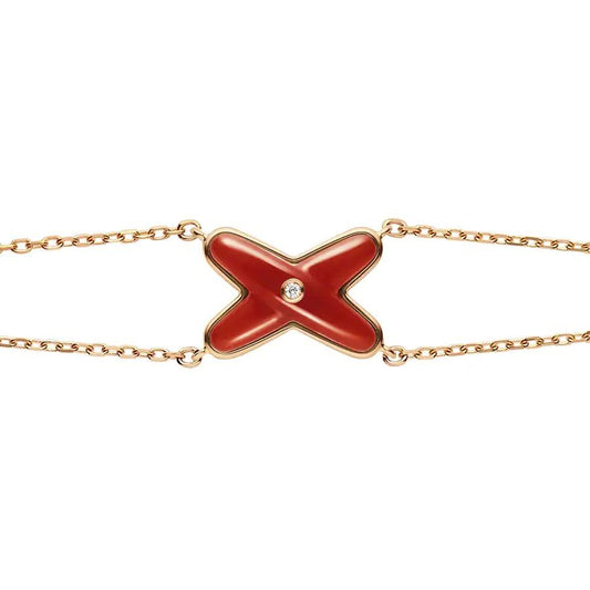 [⭐Reverie Jewels]JEUX BRACELET CARNELIAN PINK GOLD 1 DIAMOND