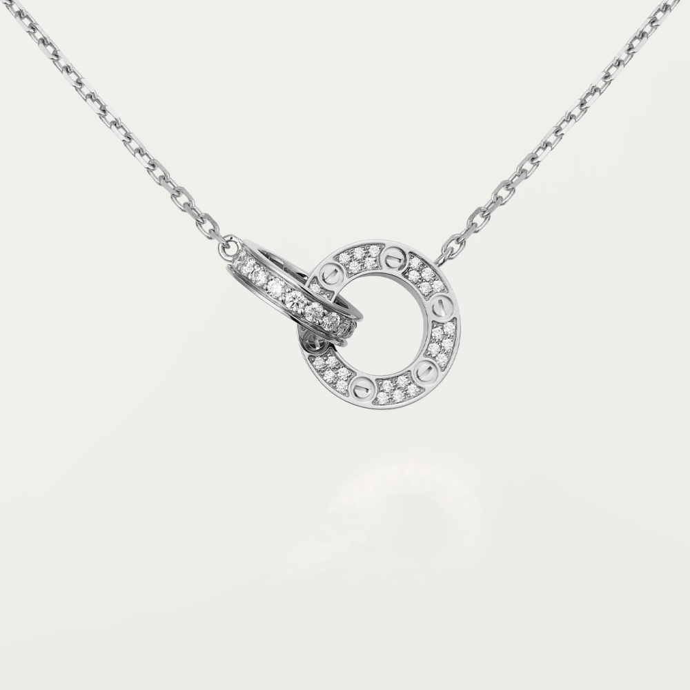 [⭐Reverie Jewels]LOVE 7.6MM NECKLACE ROSE GOLD AND SILVER  FULL DIAMOND