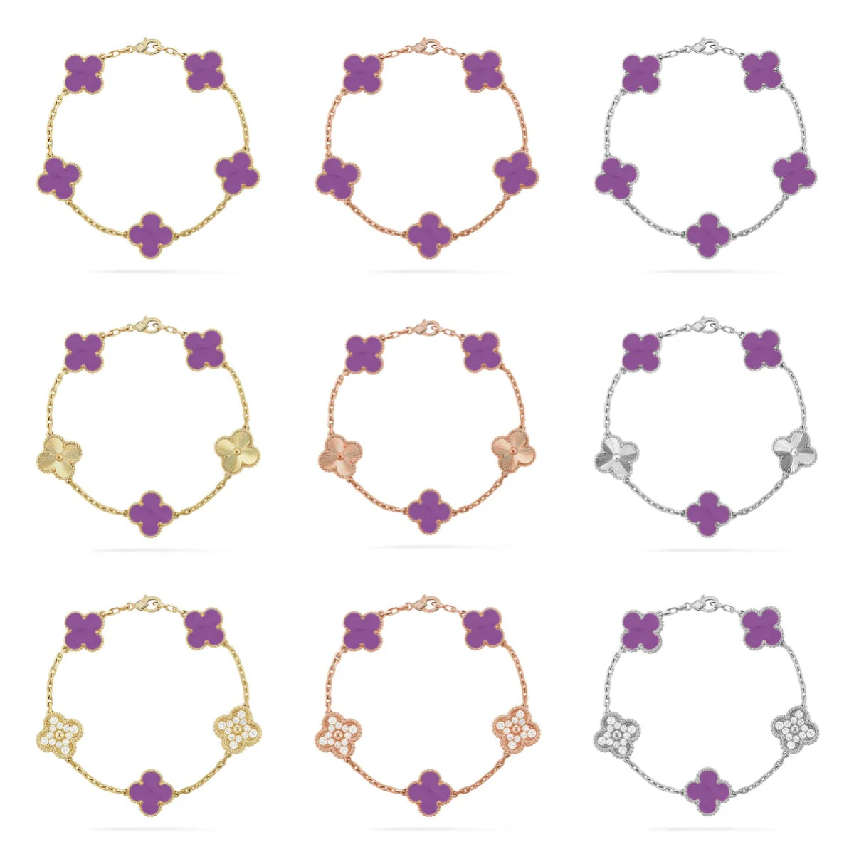 [⭐Reverie Jewels] CLOVER 5 MOTIF VIOLET BRACELET COLLECTION