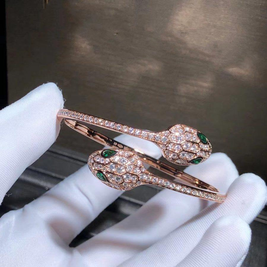 [⭐Reverie Jewels]SERPENTI BRACELET PINK GOLD MALACHITE DIAMOND DOUBLE SNAKE