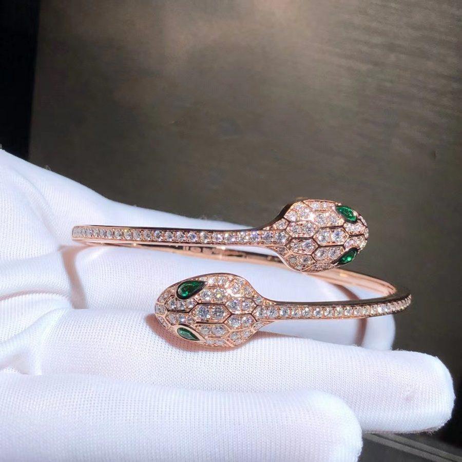 [⭐Reverie Jewels]SERPENTI BRACELET PINK GOLD MALACHITE DIAMOND DOUBLE SNAKE