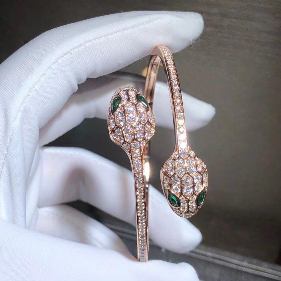 [⭐Reverie Jewels]SERPENTI BRACELET PINK GOLD MALACHITE DIAMOND DOUBLE SNAKE